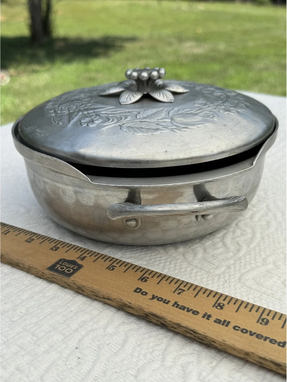 Vintage Everlast Aluminum Covered Dish with Floral Design